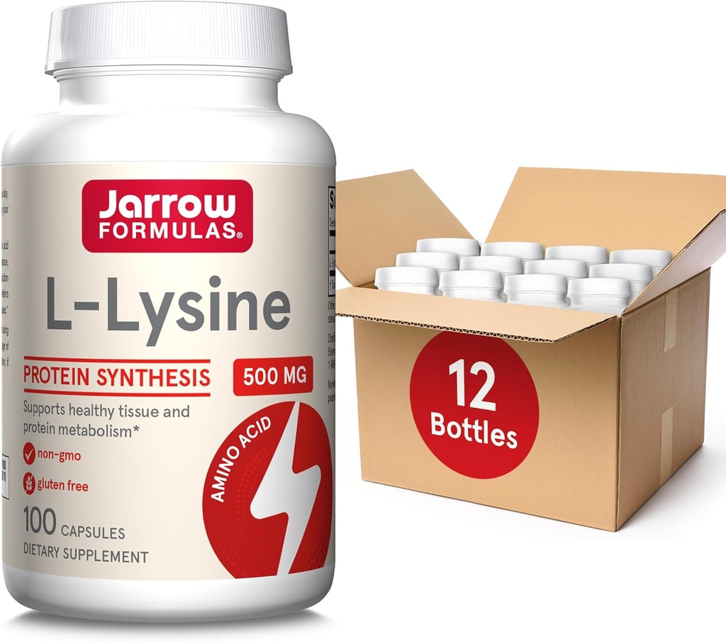 Jarrow Formeln L-Lysine 500 mg - 100 Kapseln - Essential Amino Acid for Protein Metabolism - Nahrungsergänzung - Bis zu 100 Portionen (Pack von 12)