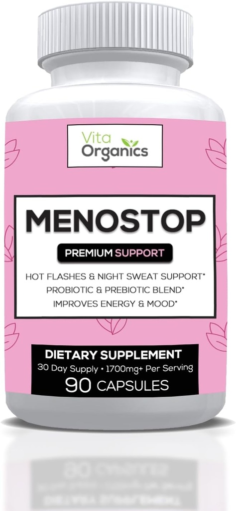 MenoStop - Hot Flashes und Menopause Support - Black Cohosh, Ashwagandha, Qua Dongi, Prebiotic und Probiotic Blend - 30-tägige Versorgung