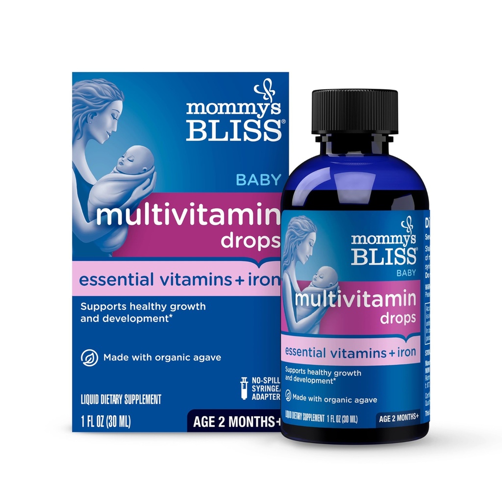 Mami's Bliss Baby Multivitamin + Eisen, Täglich essentielle Vitamine für Immununterstützung, gesundes Wachstum und Knochenentwicklung*, Alter 2 Monate +, 30 ml, Flüssigkeit