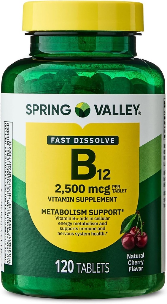 Vitamin B12 Quick-Dissolve Tabletten Nahrungsergänzungsmittel, 2.500 Mcg, Kirsche, 120 Count und tragbare Pille Container (2 Artikel)