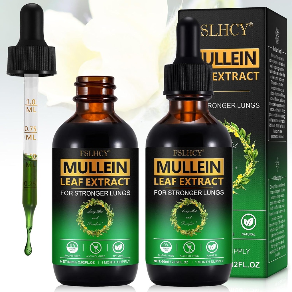 Mullein Blatt Extrakt Tropfen für Lunge,120ML natürliche Mullein Blatt Tropfen Ergänzung Lung Cleanse für Immun- und Atemgesundheit Unterstützung für Raucher