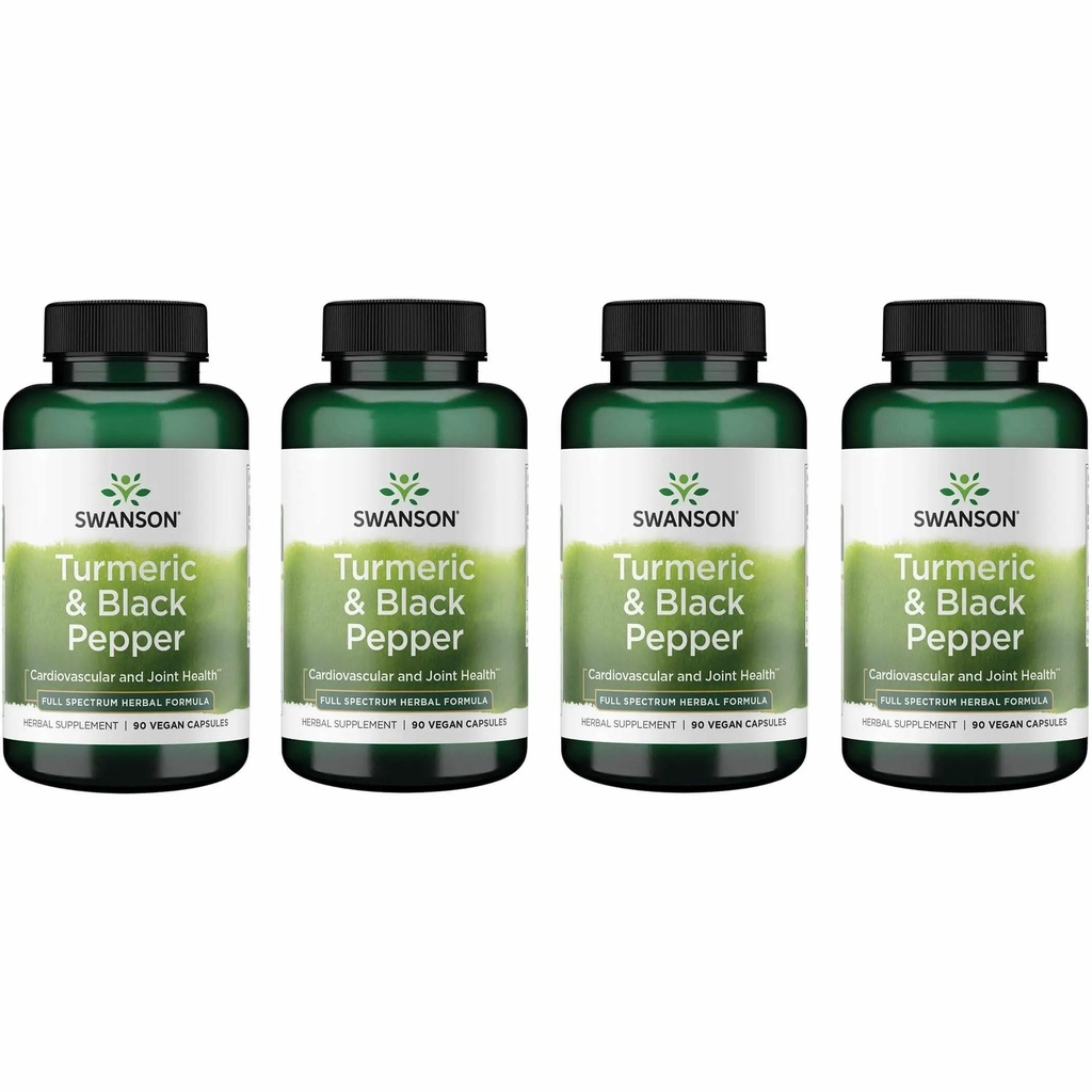 Swanson Premium- Turmeric et poivre noir - Antioxydant, digestion et soutien d'articulation - 90 bouchons de vélo (4 pack)