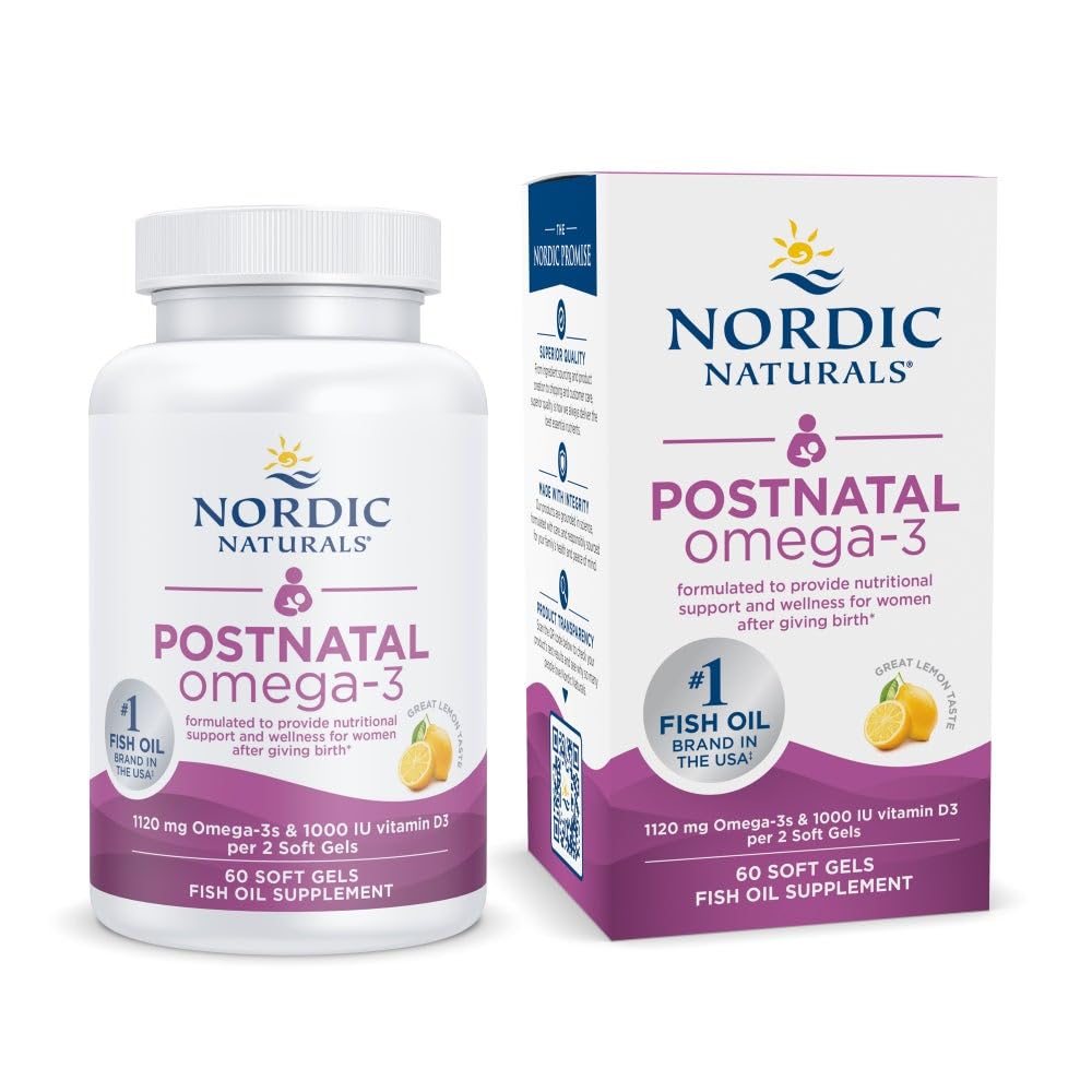 Nordic Naturals Postnatal Omega-3, Lemon - 60 Soft Gels - 1120 Total Omega-3 + 1000 IU Vitamin D3 - Formuliert für neue Mütter; Unterstützt Optimale Wellness, Positive Stimmung, Gesunde Stoffwechsel - 30 Servierungen