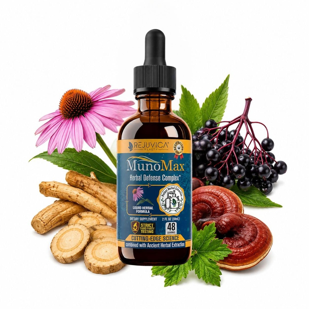 Rejuvica Health MunoMax | Immune Support Liquid Drops | Echinacea, Elderberry, Astragalus, Reishi & Goldenseal | Supports Daily Immune Defense & Seasonal Wellness | Fast-Absorbing Herbal Formula