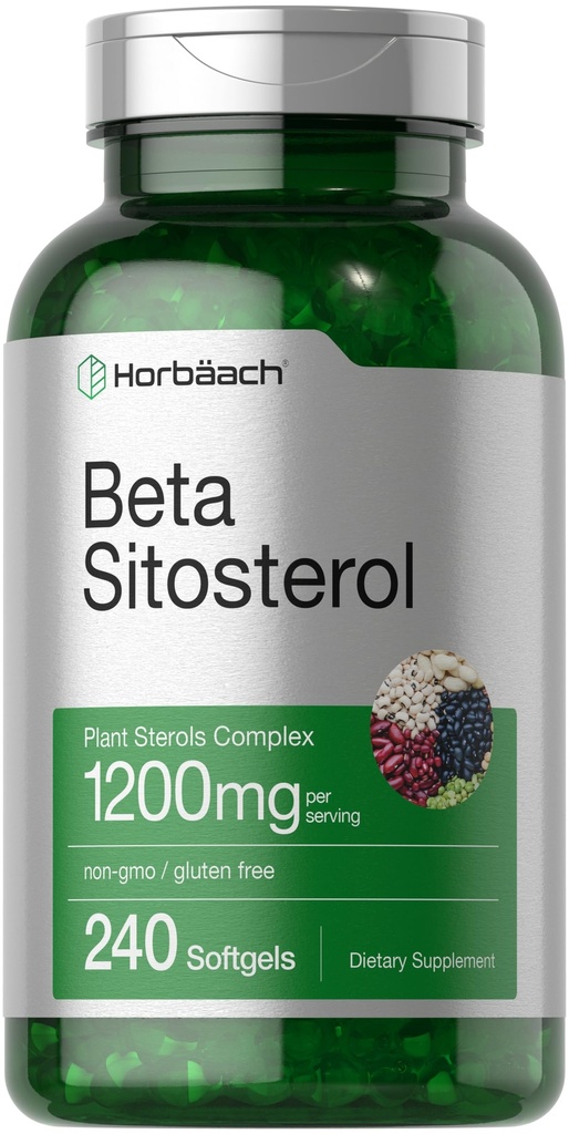 Horbäach Beta Sitosterol 1200mg | 240 Softgel Kapseln | Mega Strength | Plant Sterols Complex | Non-GMO, Glutenfreie Ergänzung