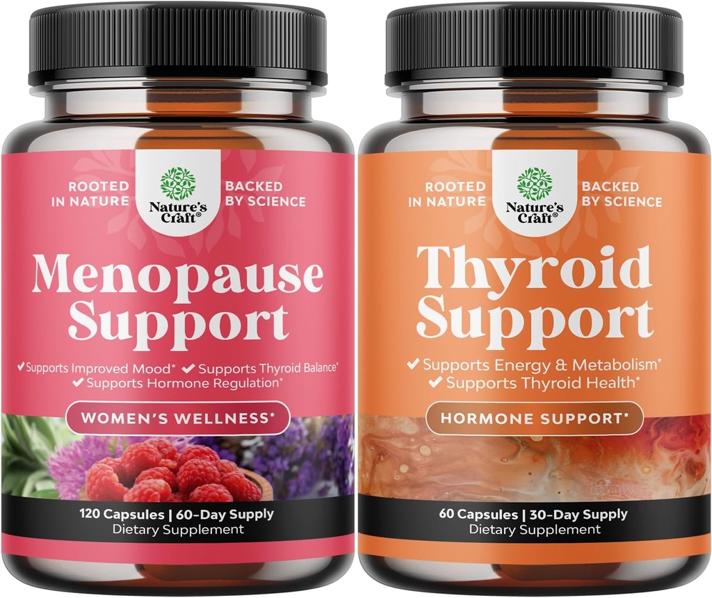 Bundle komplette Kräuter Menopause Ergänzung für Frauen für Nacht Sweats Mood 120ct und Kräuter Schilddrüse Unterstützung Complex - Mood Enhancer Energie Supplement für Schilddrüse Gesundheit