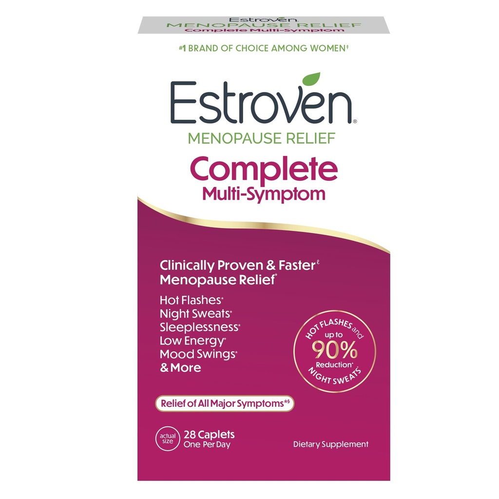 Estroven Complete Multi-Symptom Menopause Supplement für Frauen, 28 Ct, Klinisch bewährte Ingredient bieten Menopause Relief & Nacht Sweats & Hot Flash Relief* Drug-Free & Non-GMO