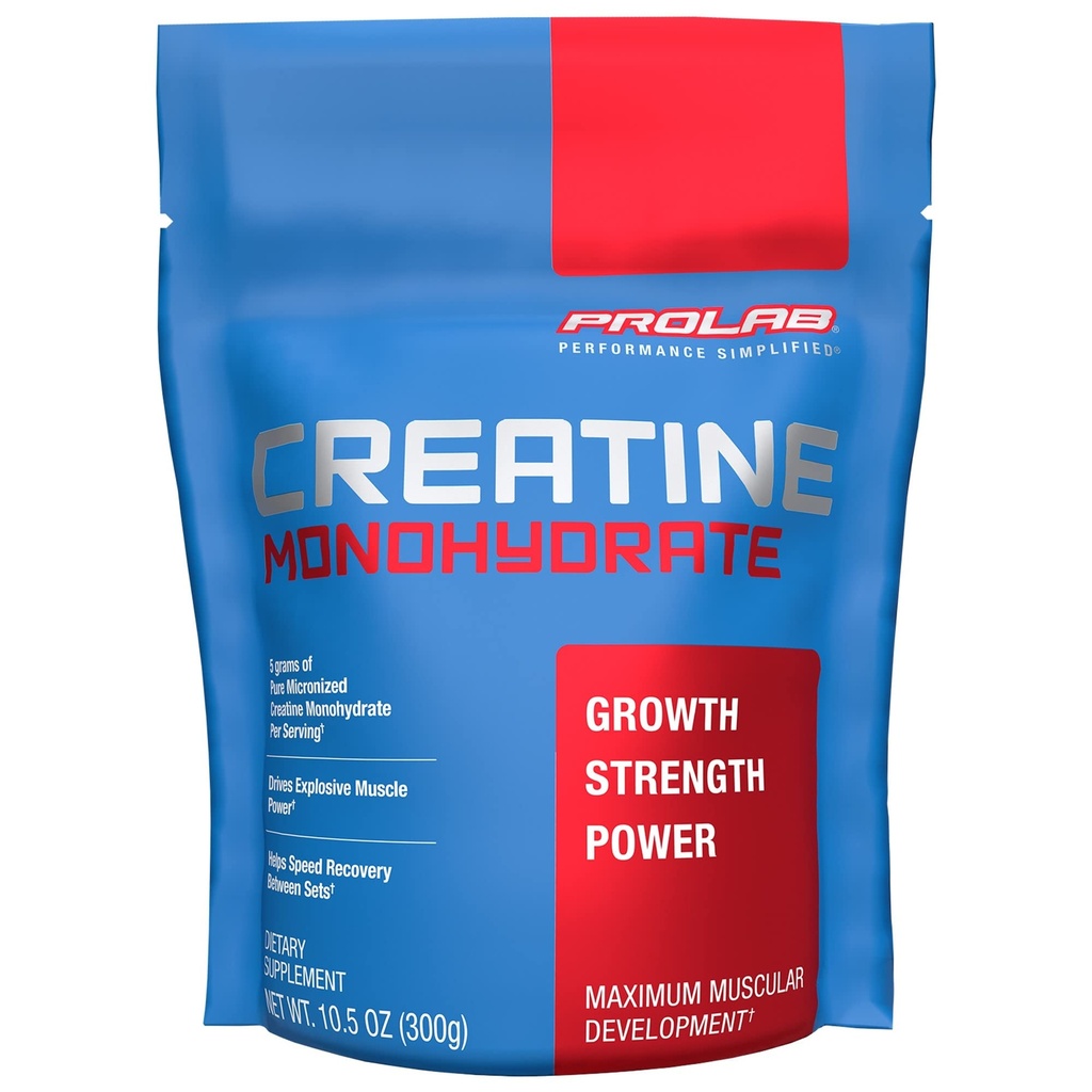 ProLab Nutrition Creatine Monohydrat Mikronisiertes Pulver, 5G reines Kreatin für Muskelkraft, Power & Endurance, schnelles Absorbieren, Unflavored, (300g) (60 Servietten)