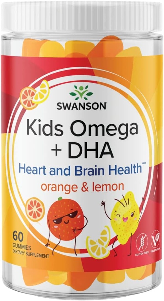 Swanson Kids Omega + Gummies DHA - 60 Gummies - Soutien à la santé du cerveau et du coeur pour les enfants - Naturel et délicieux
