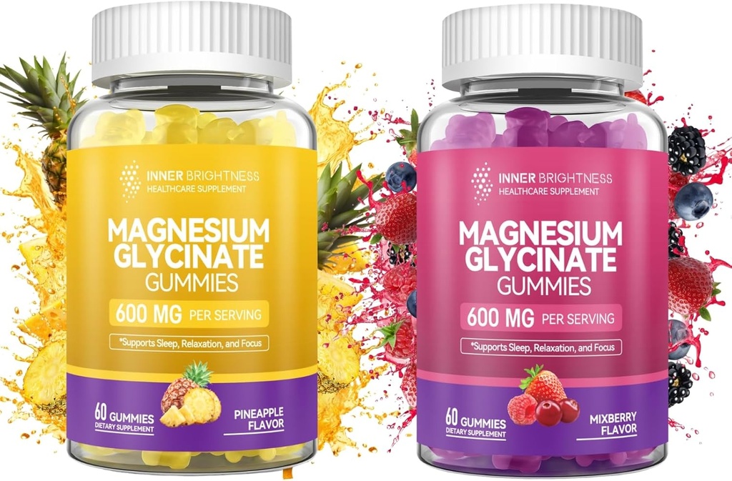 Magnesium Glycinate Gummies - Magnesium Gummies for Adults, for Sleep, Relaxation & Focus, Non - GMO, Gluten - Free, Mixed Berry and Pineapple Flavors, 120 Count (60 of Each)