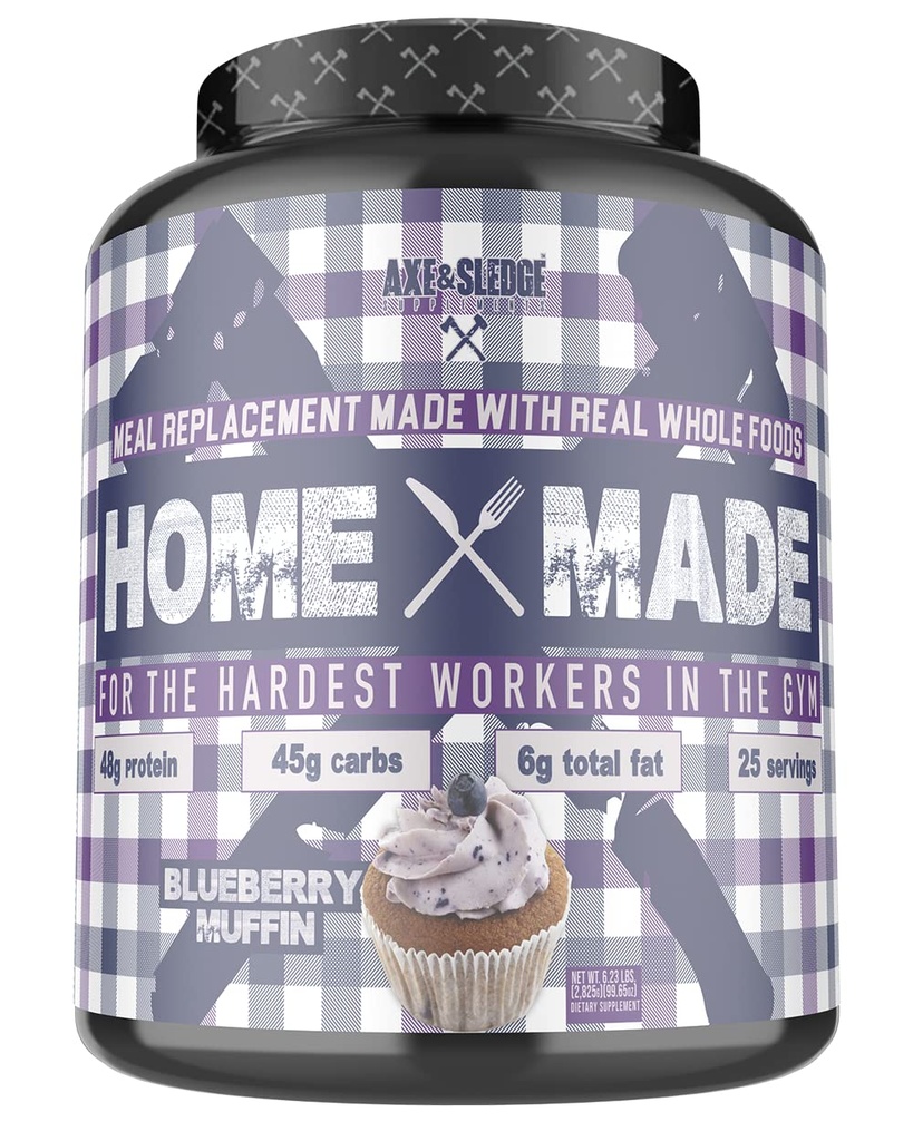 Suppléments pour la hache et la luge Poudre de substitut de repas à base d'aliments entiers maison avec enzymes digestives, protéines, glucides et graisses, 25 portions, muffin de myrtilles