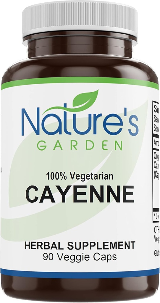 NATURE'S GARDEN ESSENTIALS Cayenne - 90 capsules de légumes avec 500mg de poudre de poivre bio Cayenne