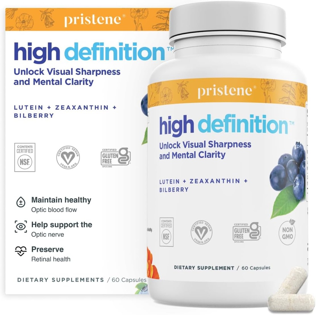 High Definition Brain + Augen-Vitamine für Gedächtnis, Fokus & Konzentration, Lutein & Zeaxanthin (25mg/5mg) Ihre Augen vor blauem Licht und Bildschirmen zu schützen, Bilberry-Ergänzung für Augen BDNF