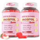 Myo-Inositol & D-Chiro Inositol Gommies pour femmes 2000mg + 50mg, 40:1 Rapport Inositol avec Oméga-3 végétal + D3, Magnésium Glycinate, Méthyl Folate + B12 pour la santé et le bien-être des femmes, sans sucre, 120 Cts