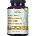 Pourquoi pas naturel 4-en-1 racine de maca noire biologique, Ashwagandha, Fenugreek, Panax Ginseng Capsules, Supplément pour les hommes et les femmes