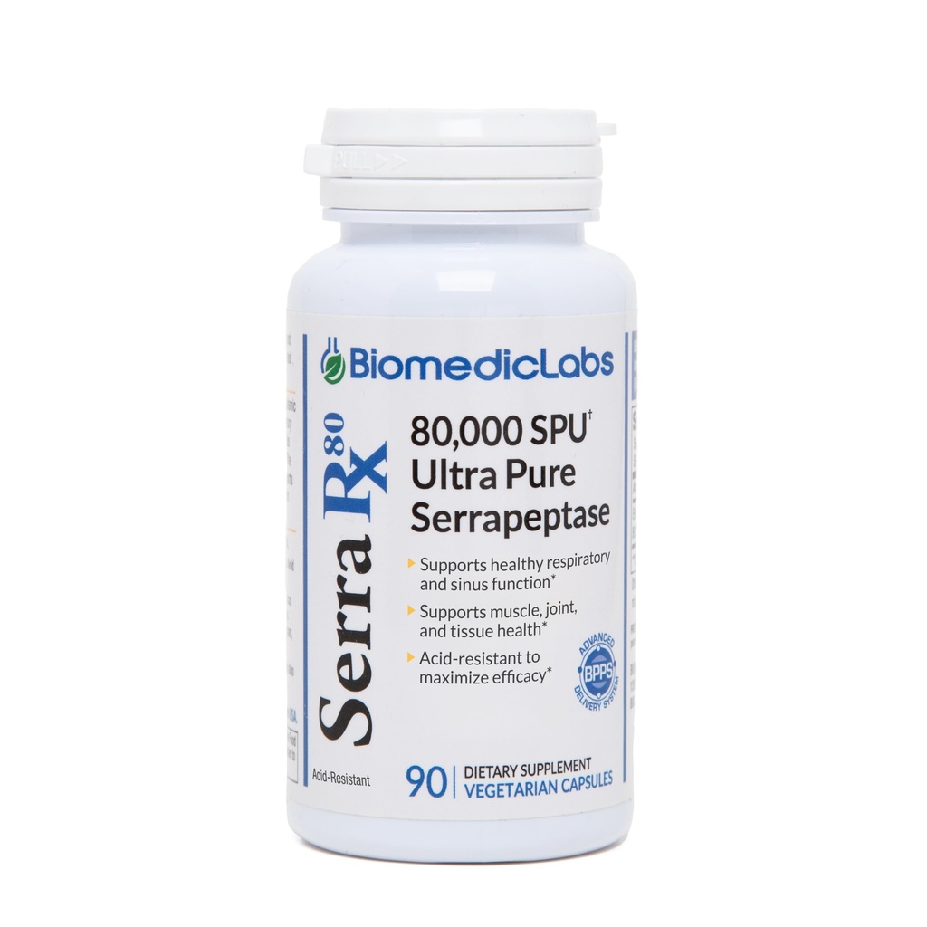 Serra-RX 80.000 SPU Serrapeptase - Säure-Resistant Proteolytic Systemic Enzyme, Non-GMO, Glutenfrei, Vegan, Unterstützt Sinus & Lung Health, 90 Veg Kapseln