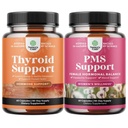 Bundle of Herbal Thyroid Support Complex and Herbal PMS Support Supplement for Women - Mood Enhancer Energy Supplement for Thyroid Health - Feminine Balance Complex with PMS Vitamins for Women