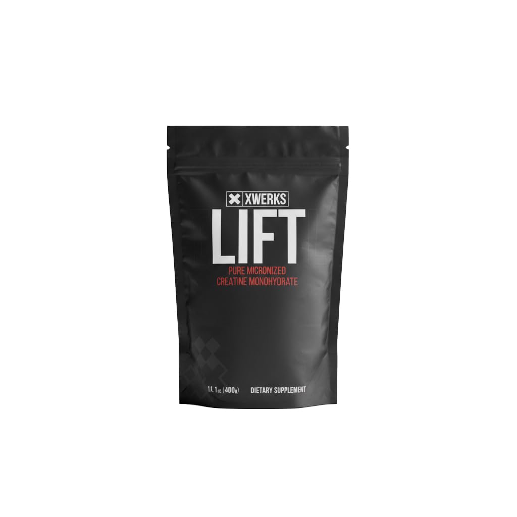 Xwerks Lift Poudre micronisée monohydratée de créatine, non aromatisée, 80 portions, 100% naturel, formule de 5000mg de créatine, supplément de gain de masse hautement soluble, préentraînement pour la récupération de la croissance musculaire