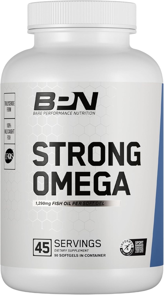 BARE PERFORMANCE NUTRITION, BPN Strong Omega Fish Oil Soft Gel, 1290mg Fish Oil pro Kapsel, Wild Caught Fish, Sustainable Sources, IFOS Certified