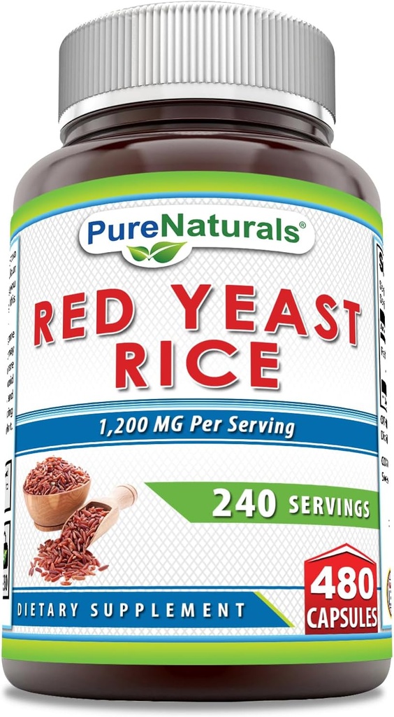 Pure Naturals Red Yeast Rice 1200 Mg pro Servieren, Kapseln Ergänzung | Non-GMO | Gluten Free | Made in USA (480 Count)