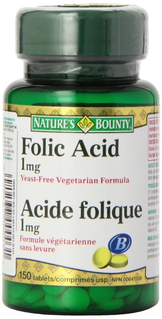 Nature's Bounty Folic Acid 1 mg 150 Tabletten (Packaging May Vary)