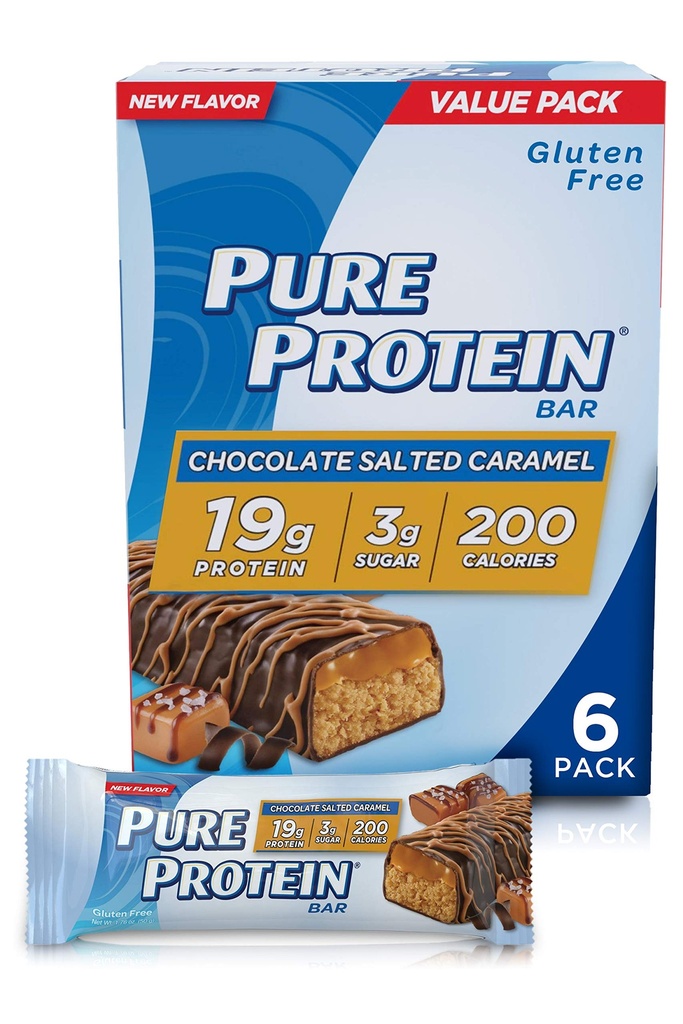 Pure Protein Bars, High Protein, Nutritious Snacks, um Energie zu unterstützen, Low Sugar, Glutenfrei, Schokolade gesalzen Caramel, 1.76oz, 4 Pack