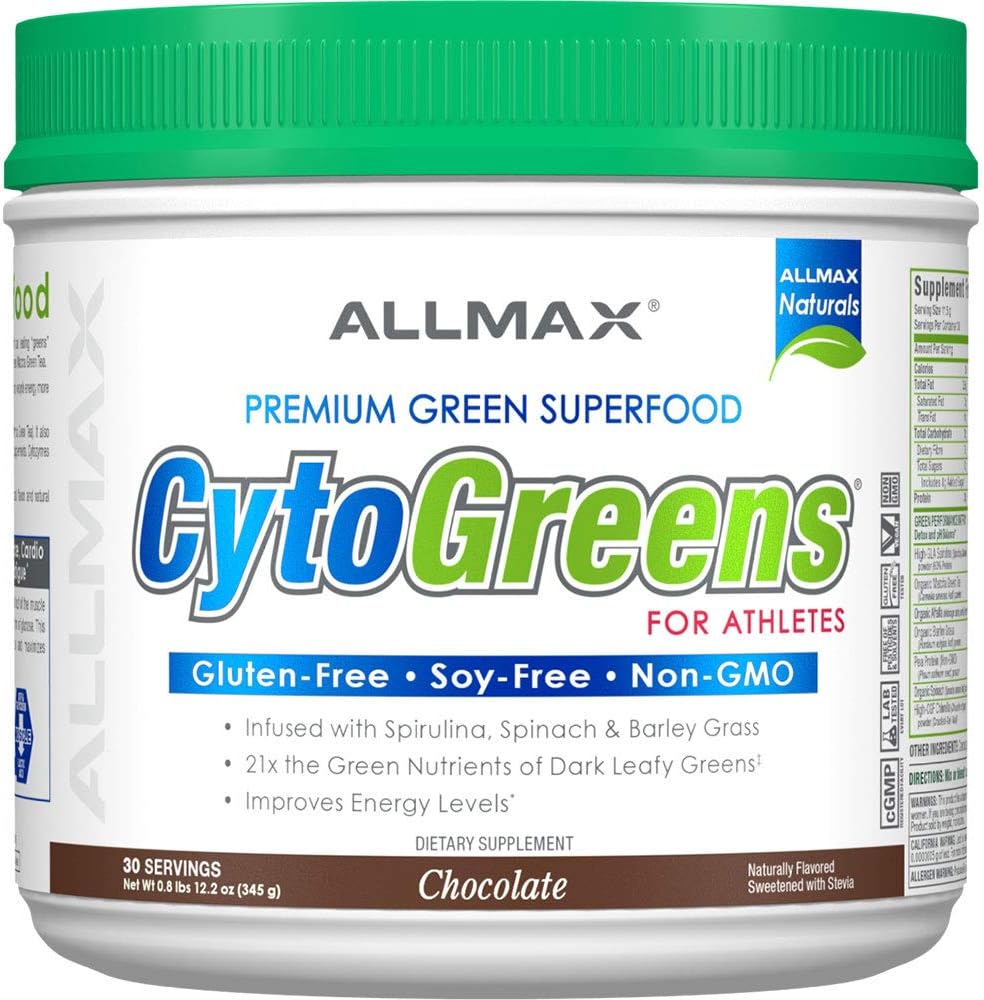ALLMAX Nutrition - Cytogreens Super Greens Poudre, infusée de spiruline, d'épinards et d'orge, soutient la santé immunitaire et digestive, sans gluten et végétalien, 30 portions (chocolat)