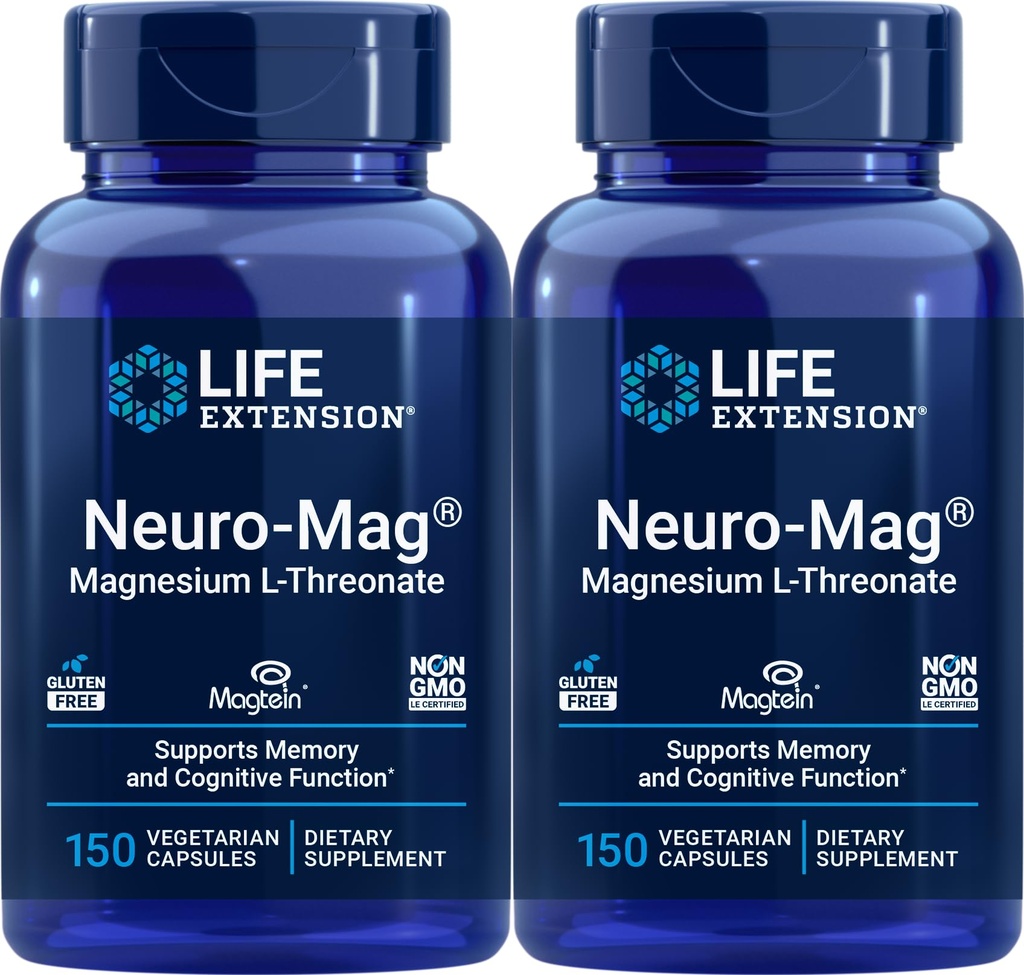 Life Extension Neuro-Mag 150 Vegetarische Kapseln (Pack von 2), Magnesium L-Threonate, Magtein Supplement