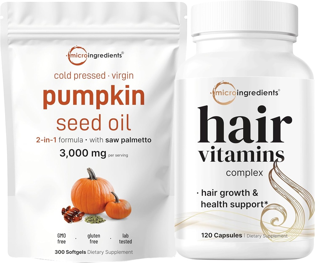 Micro Ingrédients Huile de graines de citrouille avec Saw Palmetto 3000mg Softgels & Vitamines capillaires Capsules complexes