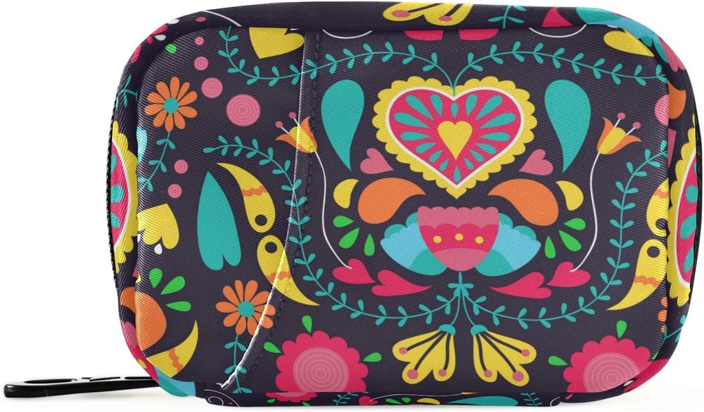Reise Pille Organizer Wöchentliche kleine niedliche Pille Box 7 Tage Pille Case Vitamin Halter Pille Flasche Organizer (Schwarz Floral Herz)