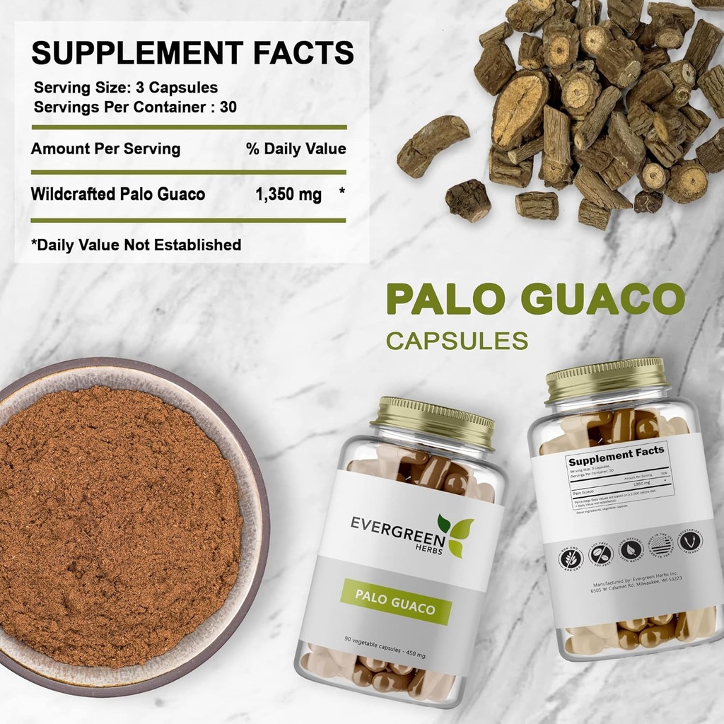 Evergreen Herbs Palo Guaco (Kapseln (90 Zähler)) - Tamper Proof Seal, um Frische zu gewährleisten