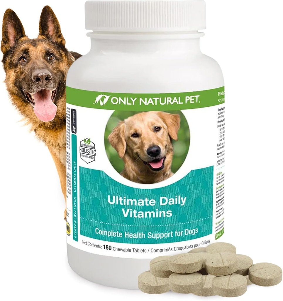 Nur natürliches Tier Ultimate Daily Vitamins - Komplette Multivitamin-Ergänzung für Hunde Balanced Health & Vitality - Senior Small & Large Canine Food Immune Digestive Support -180 Soft Chews Tablets