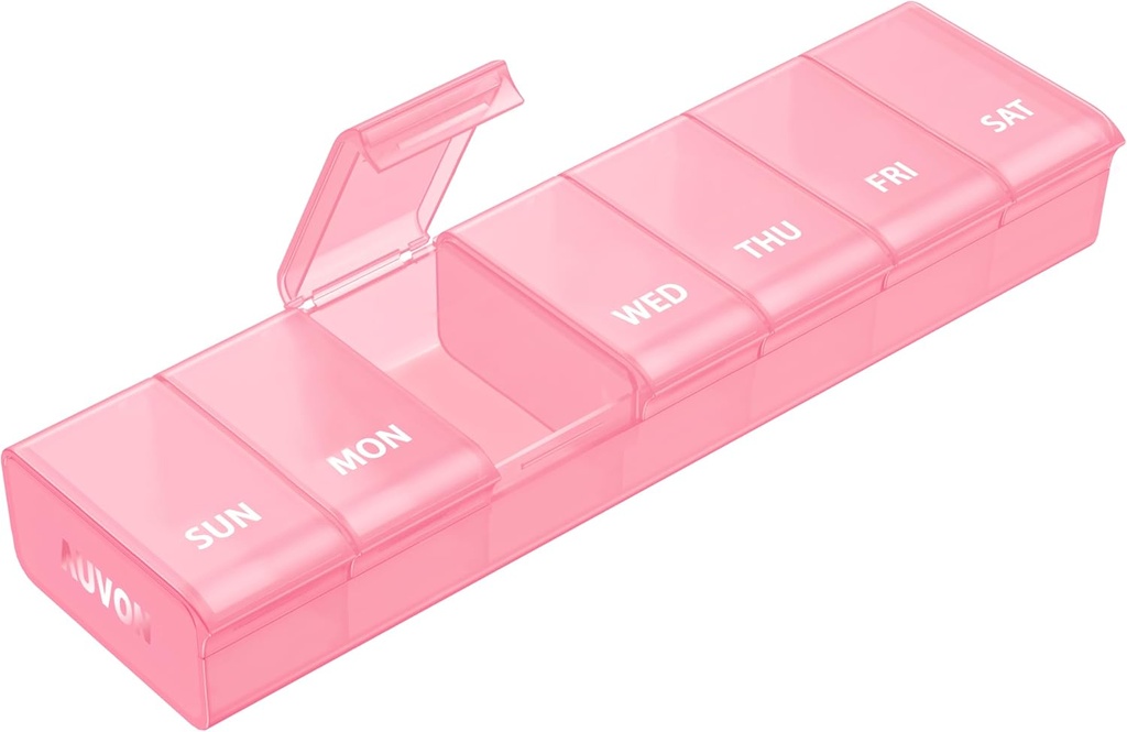 AUVON Pink XL Weekly Pill Organizer mit Effortless Eröffnung Design, Arthritis Freundliche Pille Box, BPA-freie Pille Organizer 7 Tage, niedliche und tragbare Pille Fall für Vitamine, Ergänzungen und Medikamente