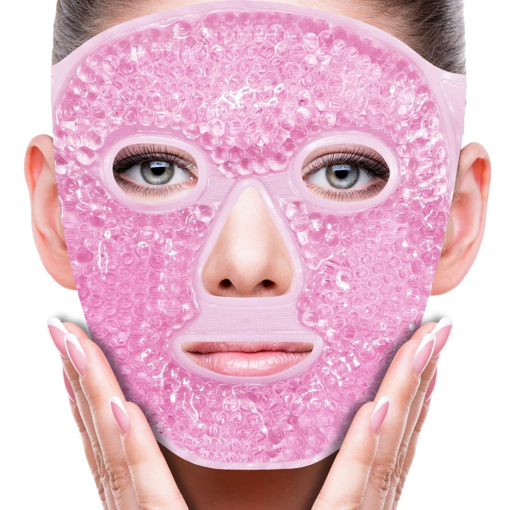 ZNÖCUETÖD Gesichtsmaske Ice Pack zur Reduzierung von Puffiness, Taschen unter Augen, Puffy Dark Circles, Migraine,Hot/Cold Pack mit weichem Plüsch-Hintergrund (Pink #19)