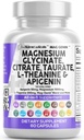 Nutraceutiques propres Complexe de glycinate de magnésium 1000mg avec L-Theanine 200mg Apigenin 50mg Supplément Taurate de Citrate - 5-HTP GABA Fleur de citron Baume L-Glycine Phosphatidylsérine - 60 Compte
