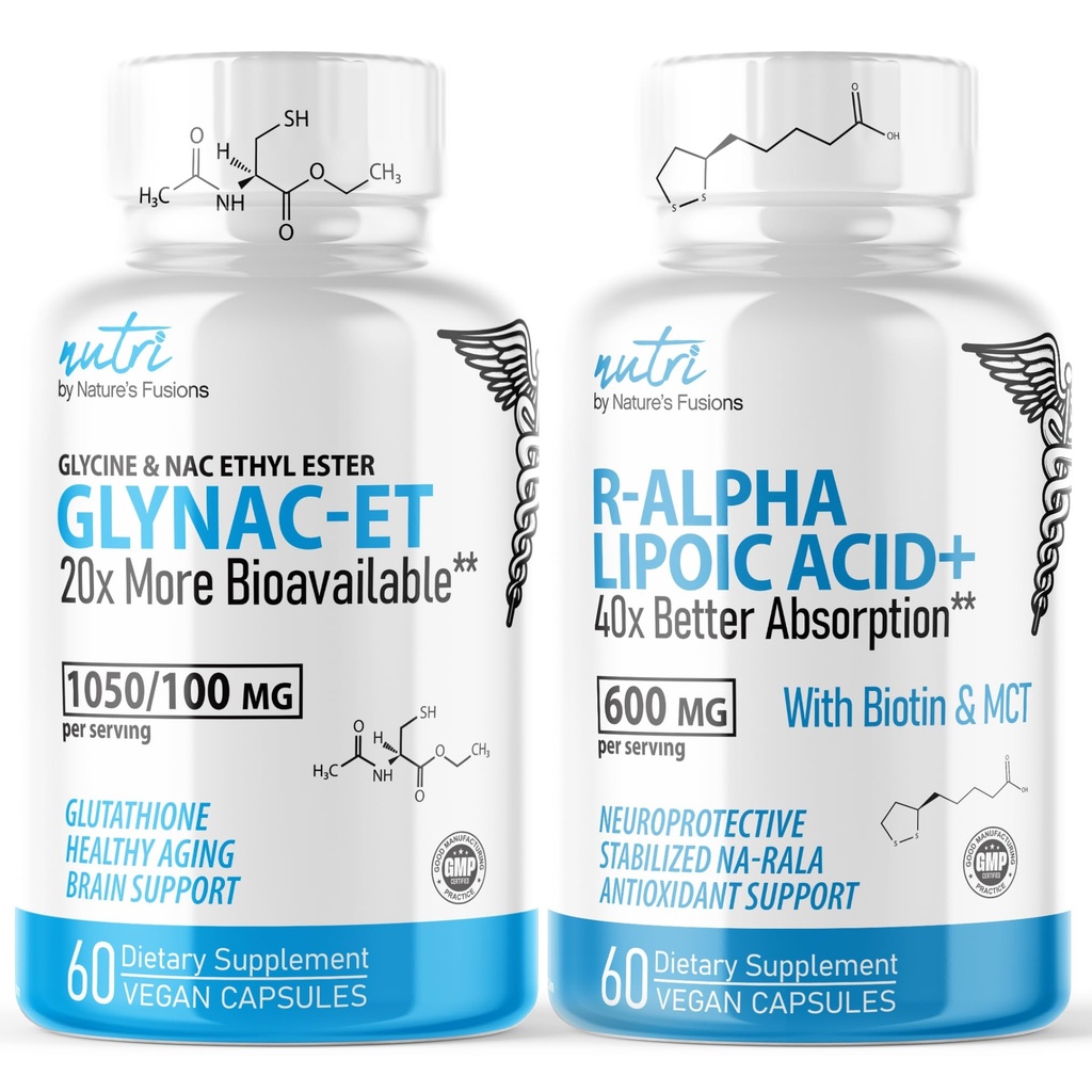 Nature's Fusions GlyNAC-ET (60 Kapseln) - R Alpha Lipoic Acid 600mg (60 Kapseln) - Anti Aging Bundle