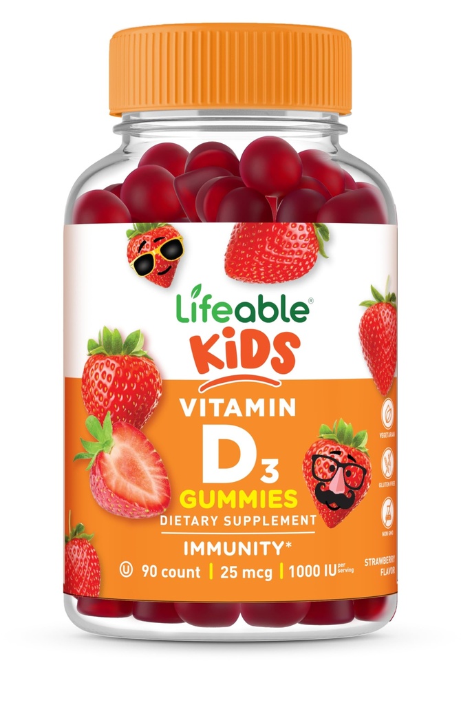 Enfants Lifeable Vitamine D Gummies (Vitamine D3 1000iu) Grande dégustation Vitamine D3 Gummies (Vitamine D3) Vitamine pour les os sains forts et le soutien immunitaire (Vitamine D pour les enfants, les garçons, les filles) 90 Gummies