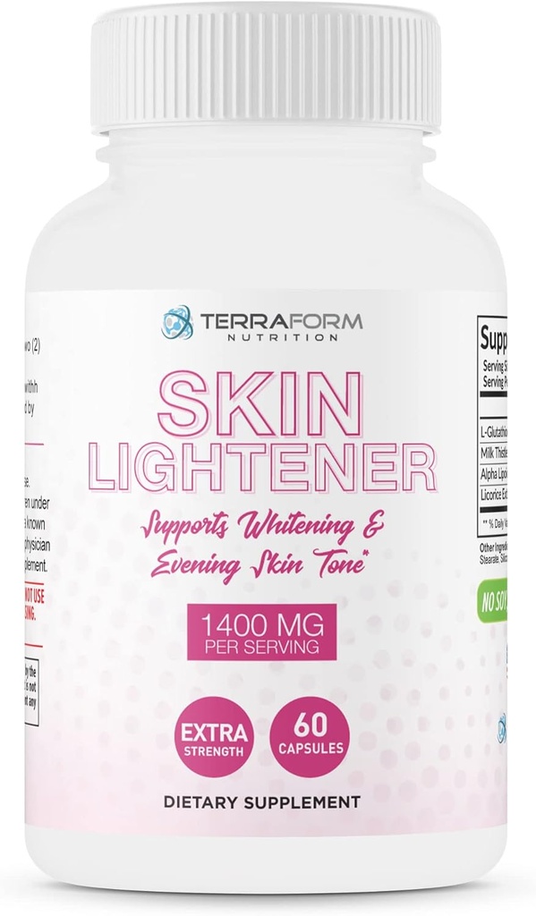 TerraForm Nutrition Skin Lightening Supplement, Glutathione 1000mg pro Servieren, Clears and Evens Skin Tones, Hilft aufräumen Dark Spots und Akne Narben - 30 Servierungen