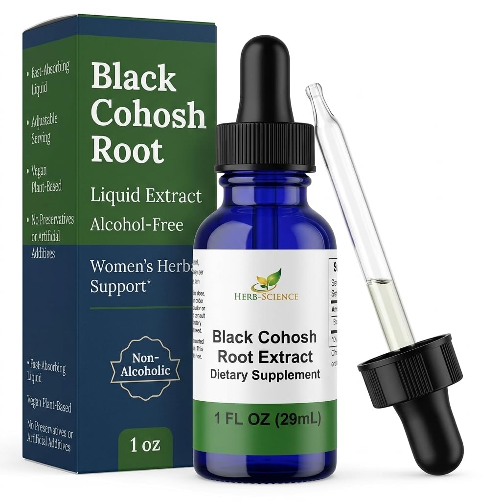 Racine de coho noire – soutient le soulagement menstruel, le soulagement de la ménopause, la pression artérielle saine, la circulation – extrait liquide sans alcool, 1 oz - Herb-Science