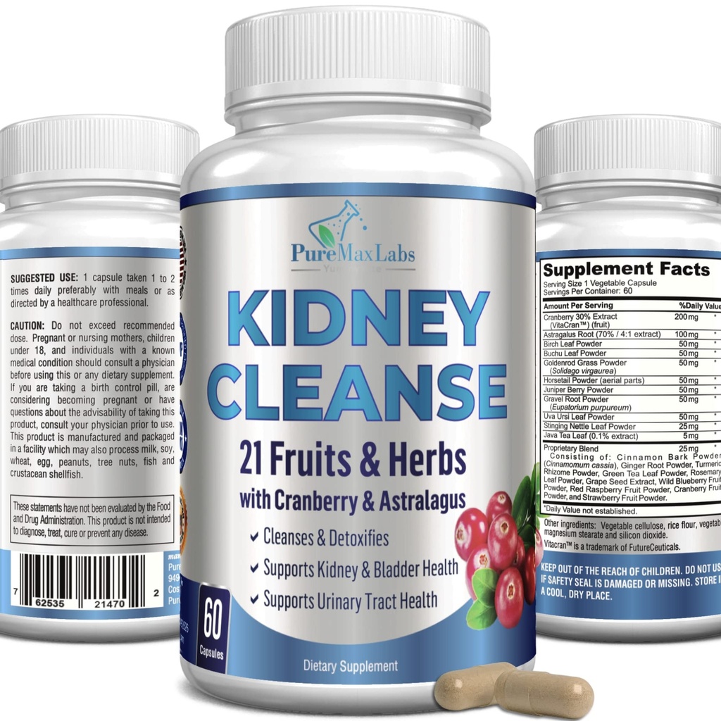 Kräuter-Kidney Cleanse mit Cranberry Extrakt, Astralagus - 21 Früchte & Kräuter - Detox & Cleanse Urinary Tract & Bladder Gesundheit, Nierenunterstützung, 60 Vegan Kapseln