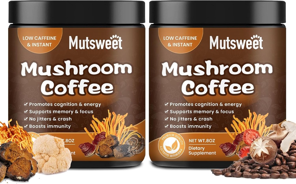 (2 Pack) Pilz-Kaffee für Glatte/Latte, Pilzpulvermischung (57 Servierungen) mit Lions Mane, Reishi, Cordyceps, Türkei-Tail, Chaga - Pilz-Ergänzung für Energie, Fokus, Immun- 8 Unze