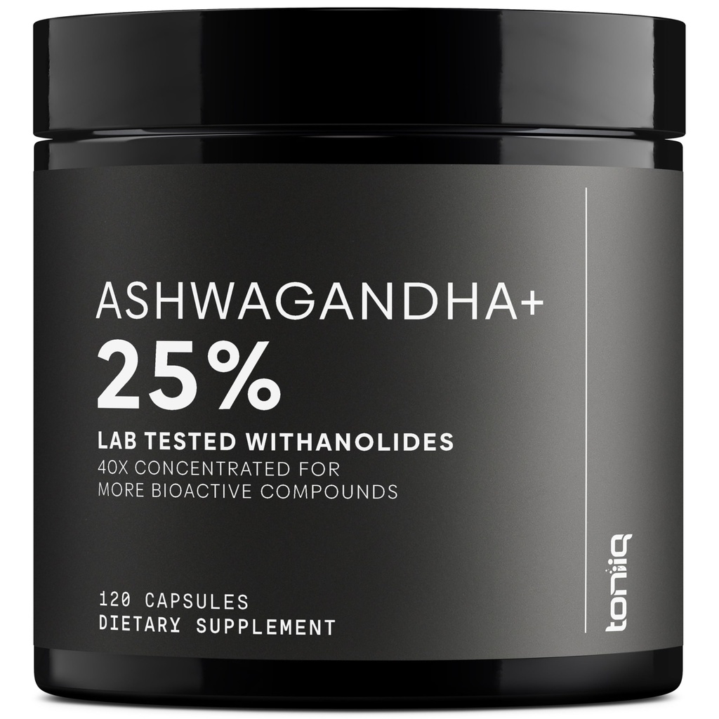 Toniiq Ashwagandha – 40:1 Konzentrierter Extrakt – 25% Withanolides – Wild Harvested in Indien – Hochverfügbar mit schwarzem Pfeffer – Third-Party Tested – 120 Kapseln – 1.300 mg pro Servierung
