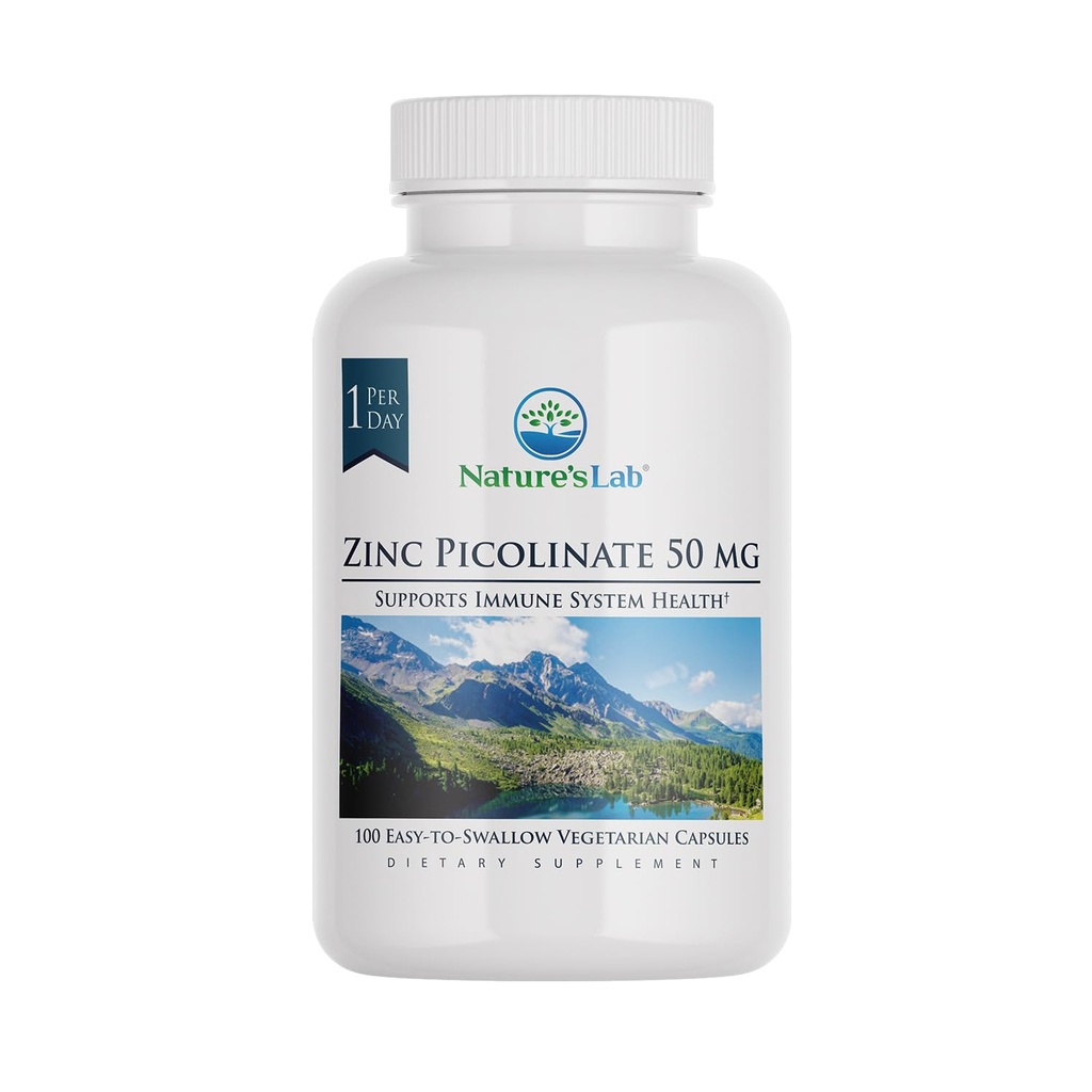 Nature’s Lab Zinc Picolinate 50mg - Highly Absorbable Zink Supplement – 100 Kapseln (3 Monate Versorgung)