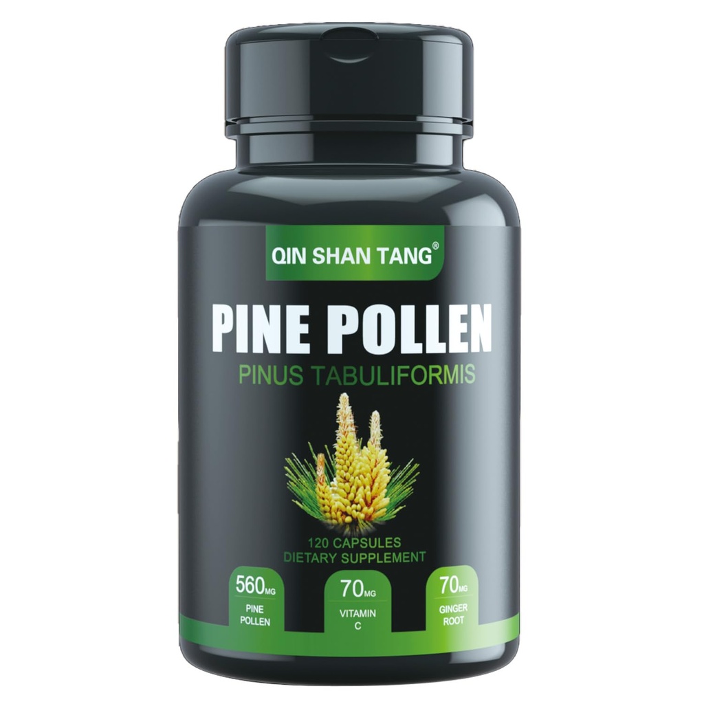 Pine Pollen Ergänzung Gewih Ginger Wurzel und Vitamin C, 99% Cracked Cell Wall,120 Veggie Kapseln,Focus&Immune Verbesserung für Frauen und Männer