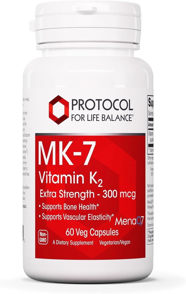 PROTOKOLL FÜR LIFE BALANCE MK-7 Vitamin K2 300mcg - Extra Strength - VIT K Supplement - MK-7 Vitamin K2 Life Balance - Unterstützung Knochengesundheit & Vascular Elasticity - Non-GMO & Vegan - 60 Veg Kapseln