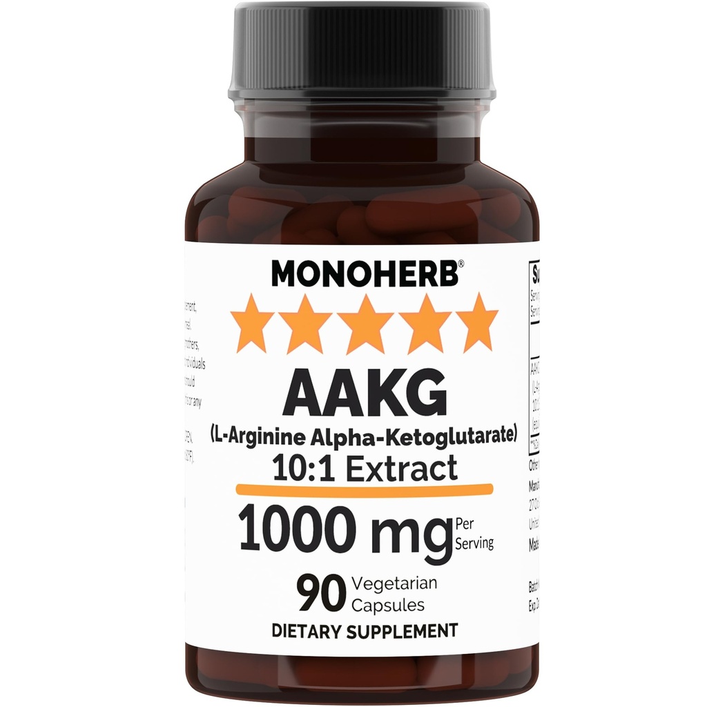 MONOHERB AAKG - L-Arginine Alpha-Kétoglutarate - 1000 mg - 90 Capsules végétariennes