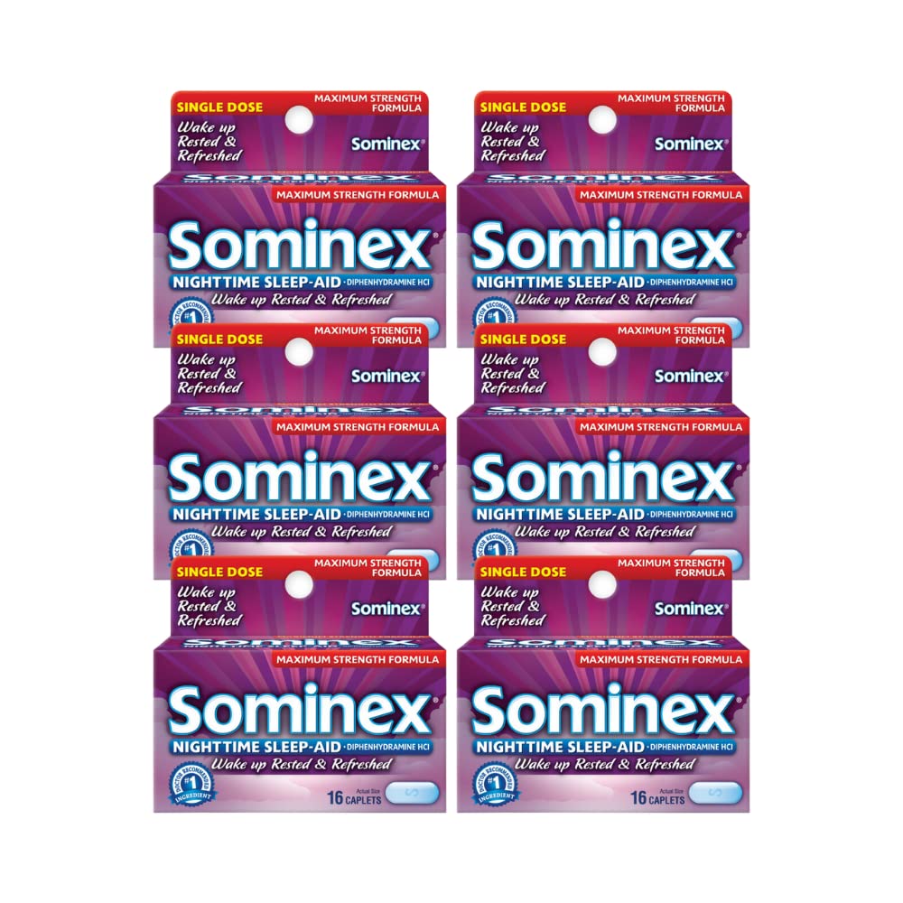 Capettes Sominex Nighttime Sleep-Aid, résistance maximale, 16 ea (paquet de 6)