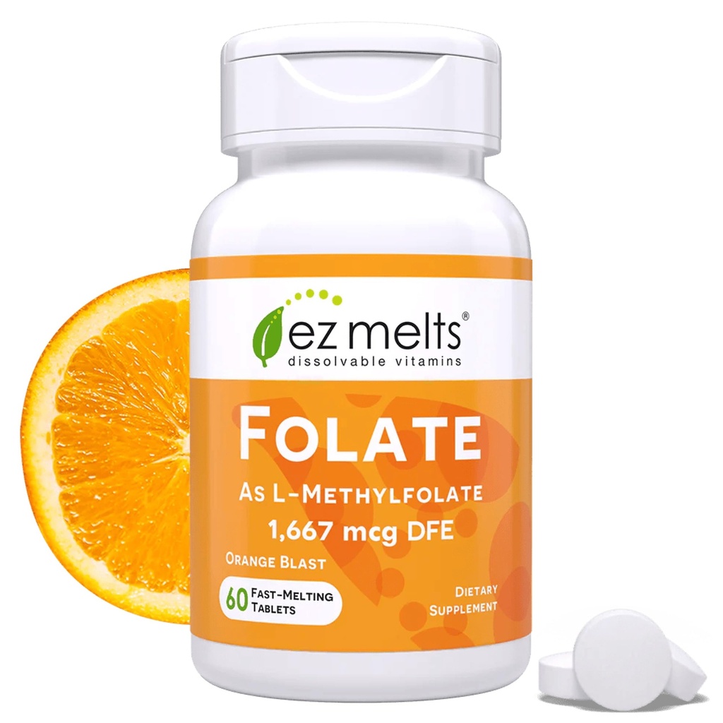 EZ Melts Dissolvable Folate 1.667 mcg, L-Methylfolat, Sugar-Free, 2-Month Supply - 1 Pack