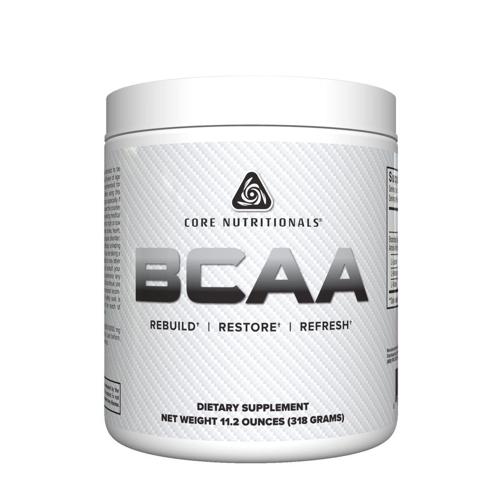 Core Nutritionals BCAA Powder | 2:1 Verzweigte-Chain Aminosäuren für Erholung | Unterstützung Proteinsynthese | 5g Servierungen | 60 Servierungen (Unflavored)