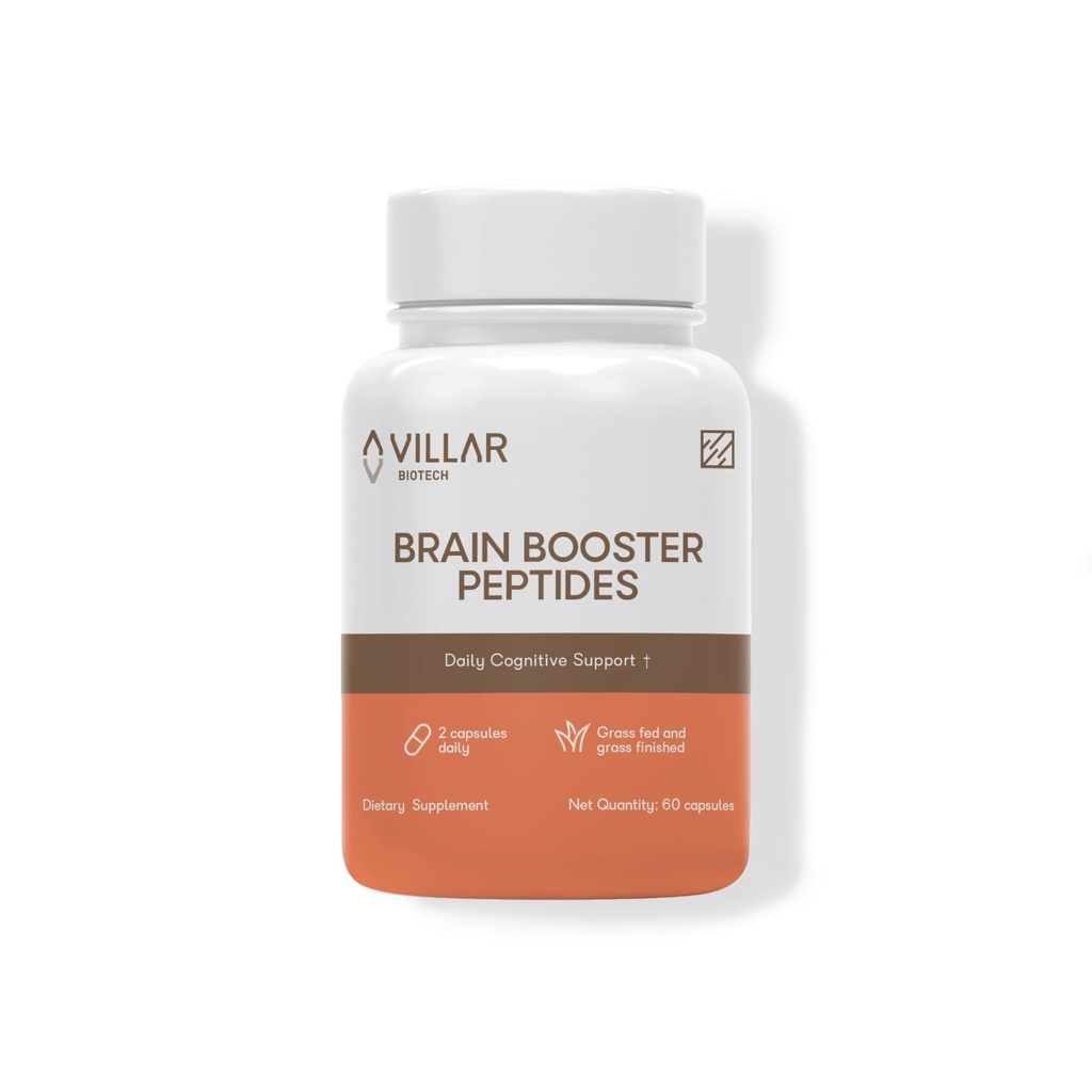 Brain Booster Peptide – Grass‐Fed Bovine Brain – unterstützt Fokus, Gedächtnis & Mental Clarity – Natural Nootropic mit Hydropeptex® – 60 Kapseln